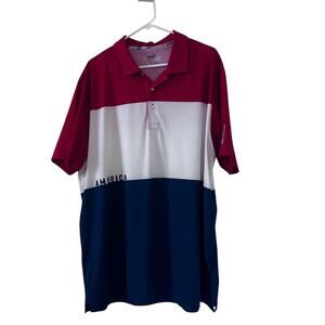 Puma Volition Red and blue Striped Short Sleeve Polo - XL